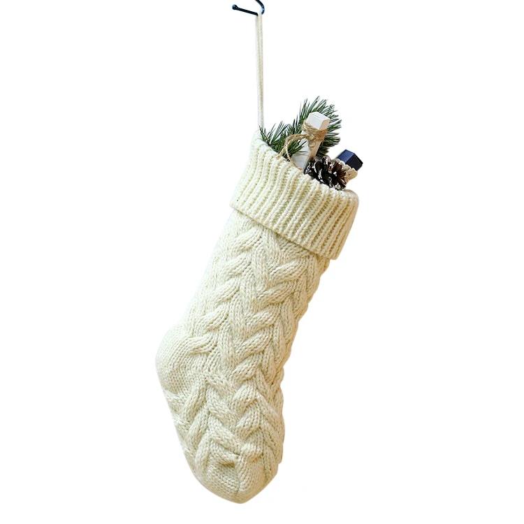 

1 шт. Рождественские вязаные чулки, декоративный праздничный подарочный пакет, подвесные украшения для камина, рождественские елки, красные, белые рождественские носки белый