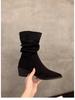 Khaki Suede Pointed Toe Slimming French Ankle Boots for Women - Spring Autumn 2025