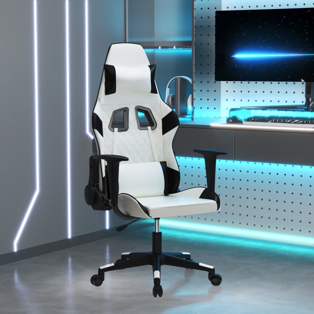 Gaming Chair in White and Black Artificial Leather