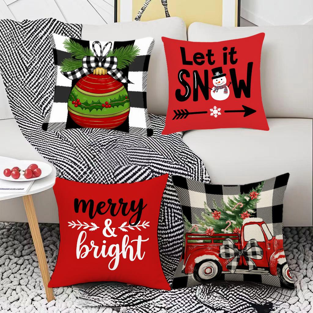 Christmas Pillow Case Decoration Plaid Car Christmas Tree Element Sofa Atmosphere Decorative Waist Cushion