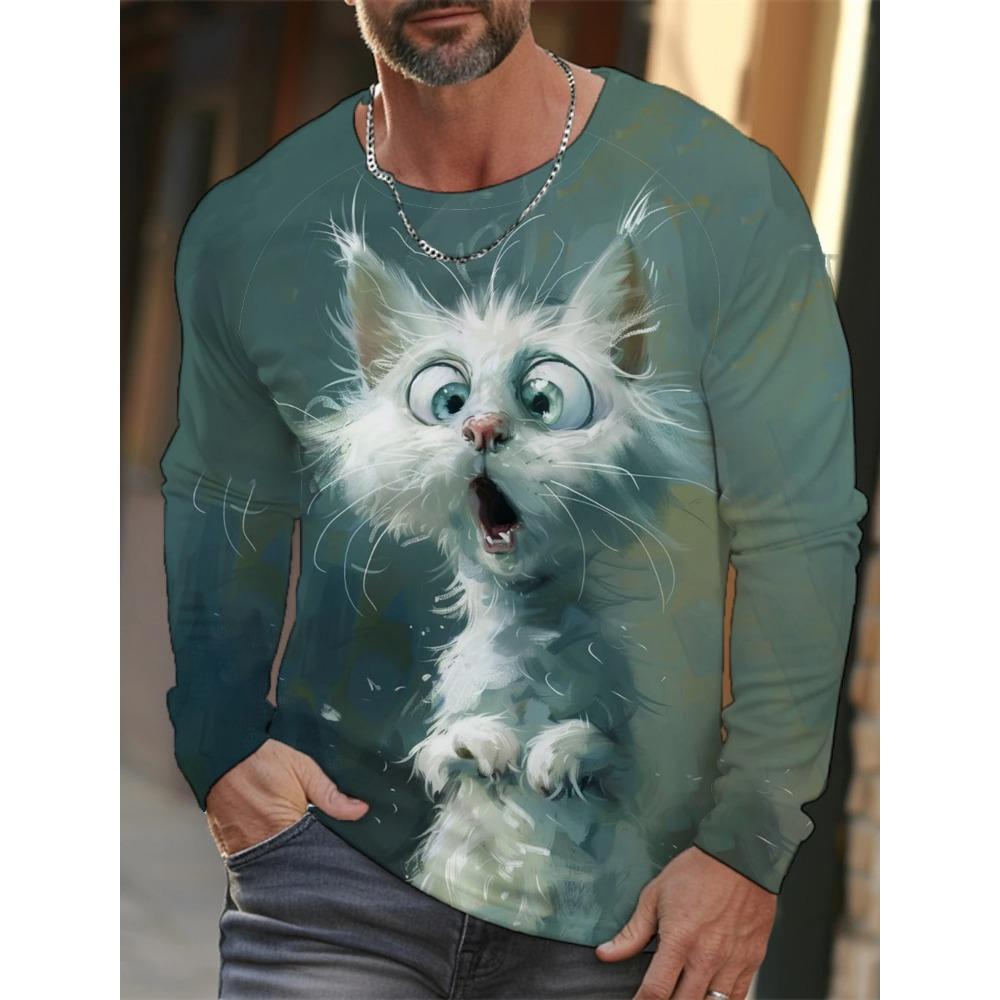 Funny 3D Animal Print Men's T-shirts Hip Hop Trend Harajuku Street Clothes Autumn Loose Top Fashion Long Sleeve T-shirts
