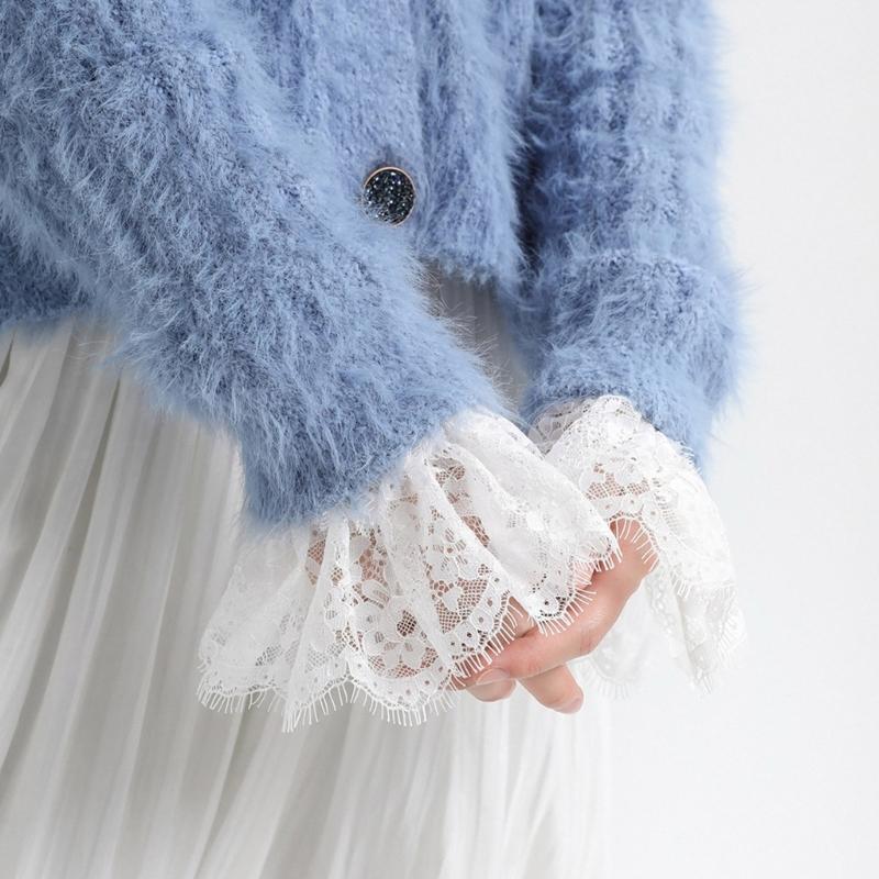 Women Faux Collar Eyelash Flower Lace Detachable Blouse Collar Necklace with False Sleeves Cuffs Set Clothing Accessory