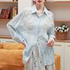 2025 New Summer Buttons Shirt Women Lace Blouse Embroidery Long Sleeve Fashion Tops Tees Casual Loose Green Tees