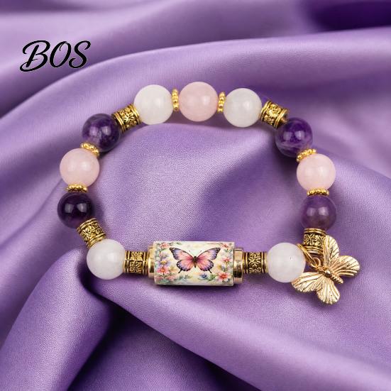 Comfortable Bracelet Blessing Birds with Premium Gift Box, Pink Cherry Blossom Multicolor Beads Elastic Design, Bee Hummingbird Bracelets for