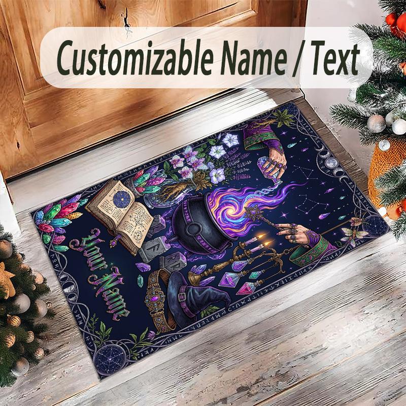 Witchcraft Theme Crystal Velvet Rug Personalized Custom Name Text Soft Floor Mat Home Decor