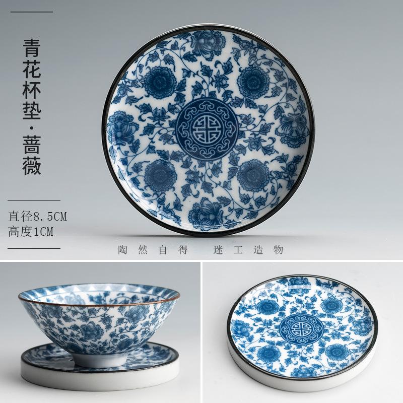 Retro Modrý a Bílý Porcelánový Jídelní Talíř Kulatý Talíř na Ovoce Keramická Vařicí Mísa Květinový Vzor Dezertní Talíř Kuchyňské Nádobí