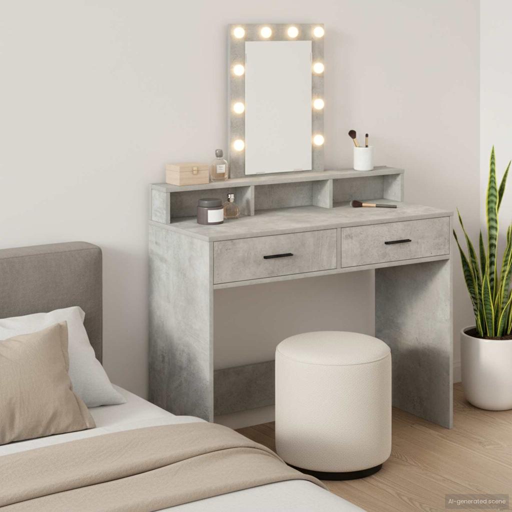 Makeup Table with Storage Gray 100 x 41 x 140 cm Engineered Wood