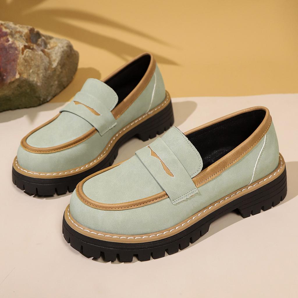 Fashion New Fashionable Height-increasing Spring and Autumn Loafers, Brushed British Small Leather Shoes, Thick-soled Retro Single Shoes