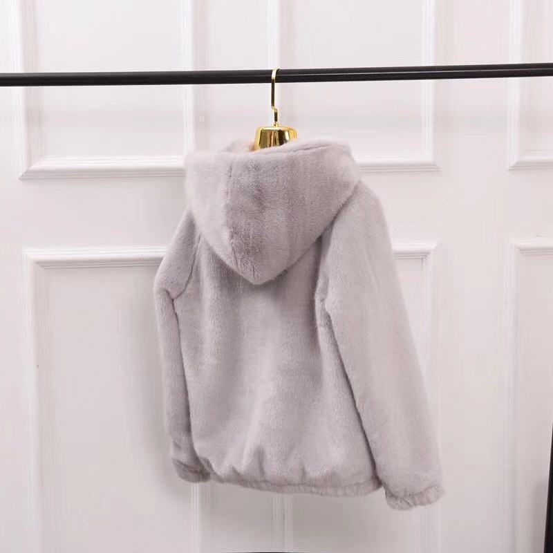 Imitation mink coat women's new short hooded light trendy imitation mink women's imitation fur coat