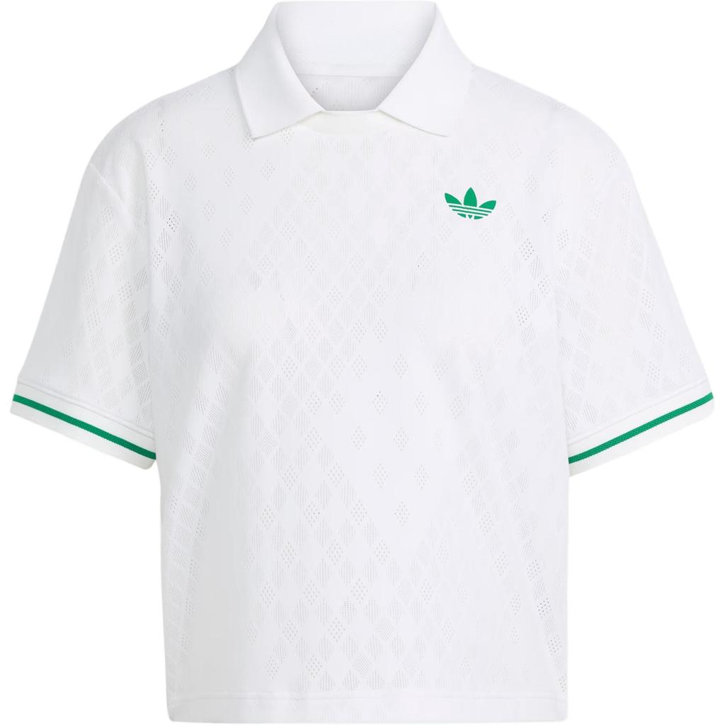 Adidas Originals Striped Loose Fit Short Sleeve Polo Shirt Women Tops White JM4734