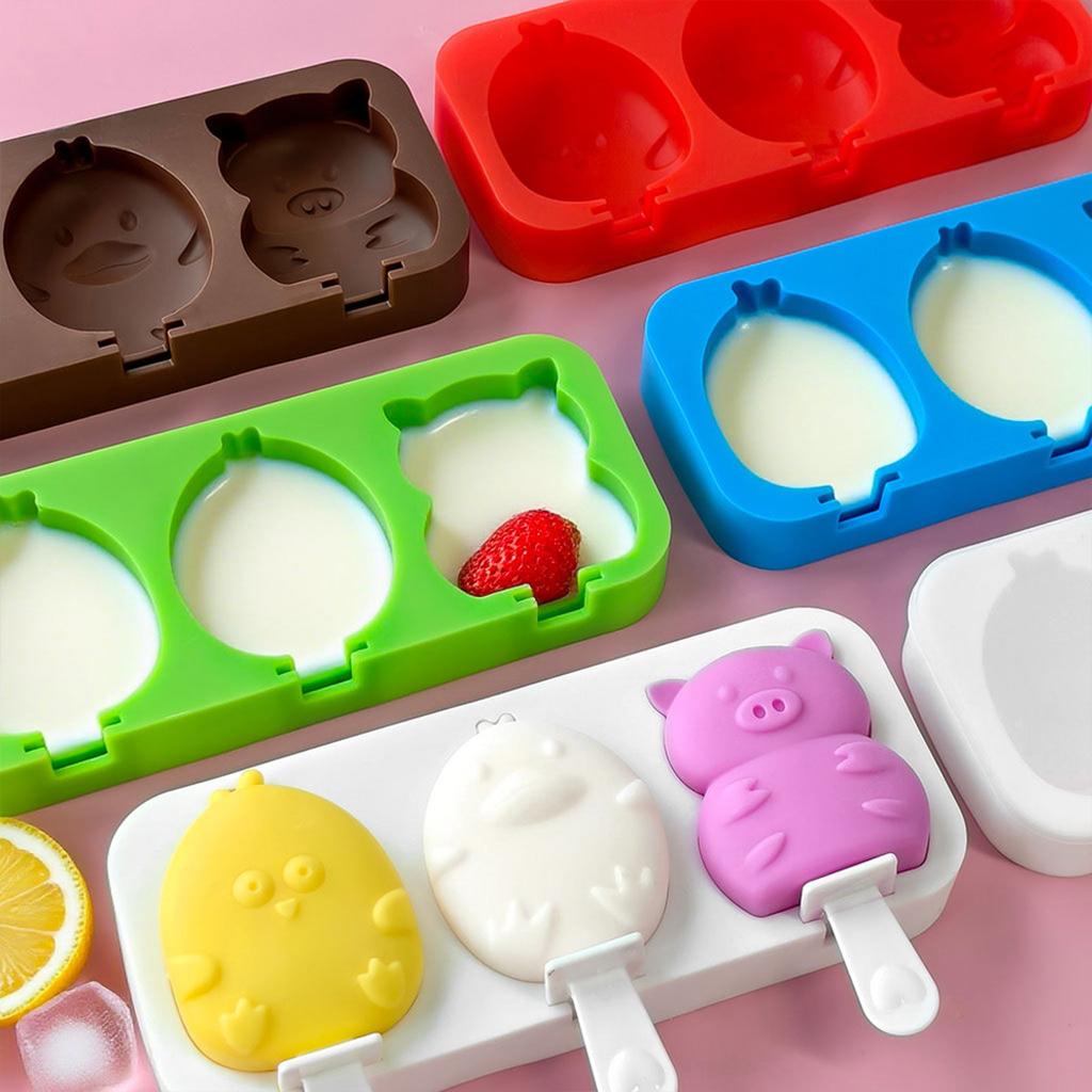 Heat Resistant Silicone Ice Cream Molds Set with Detachable Stick Creative 4 Compartments Popsicles Maker Tray