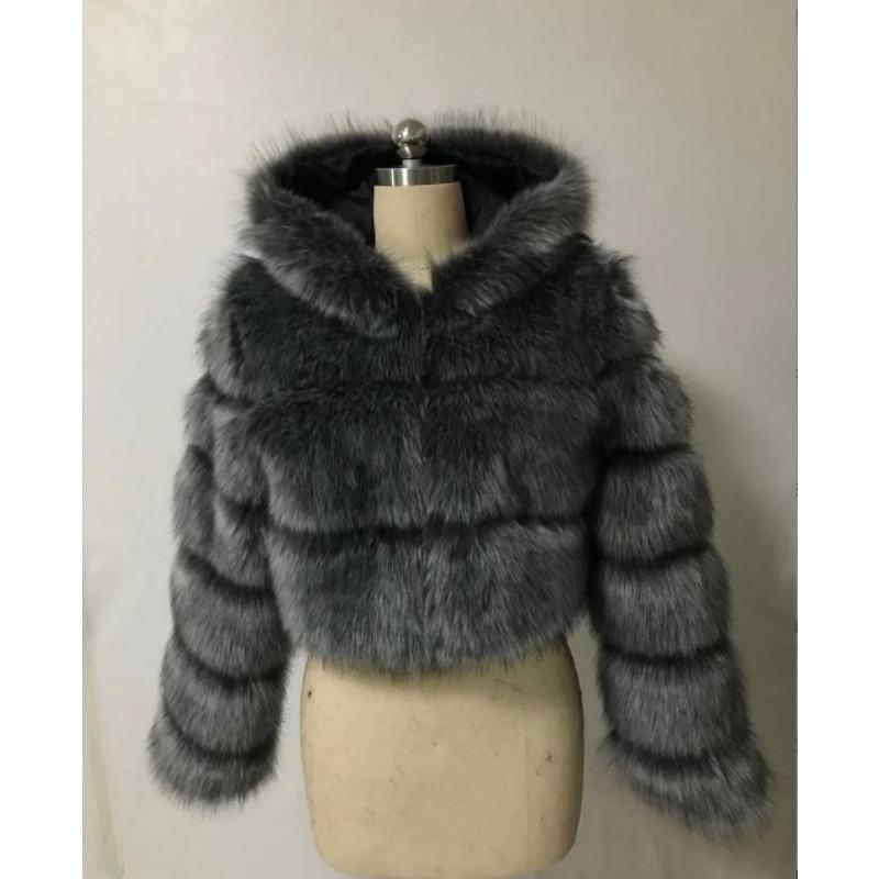 Pelz Herbst und Winter Kunstpelz Thermische Kapuzen-Pelzjacke Damen