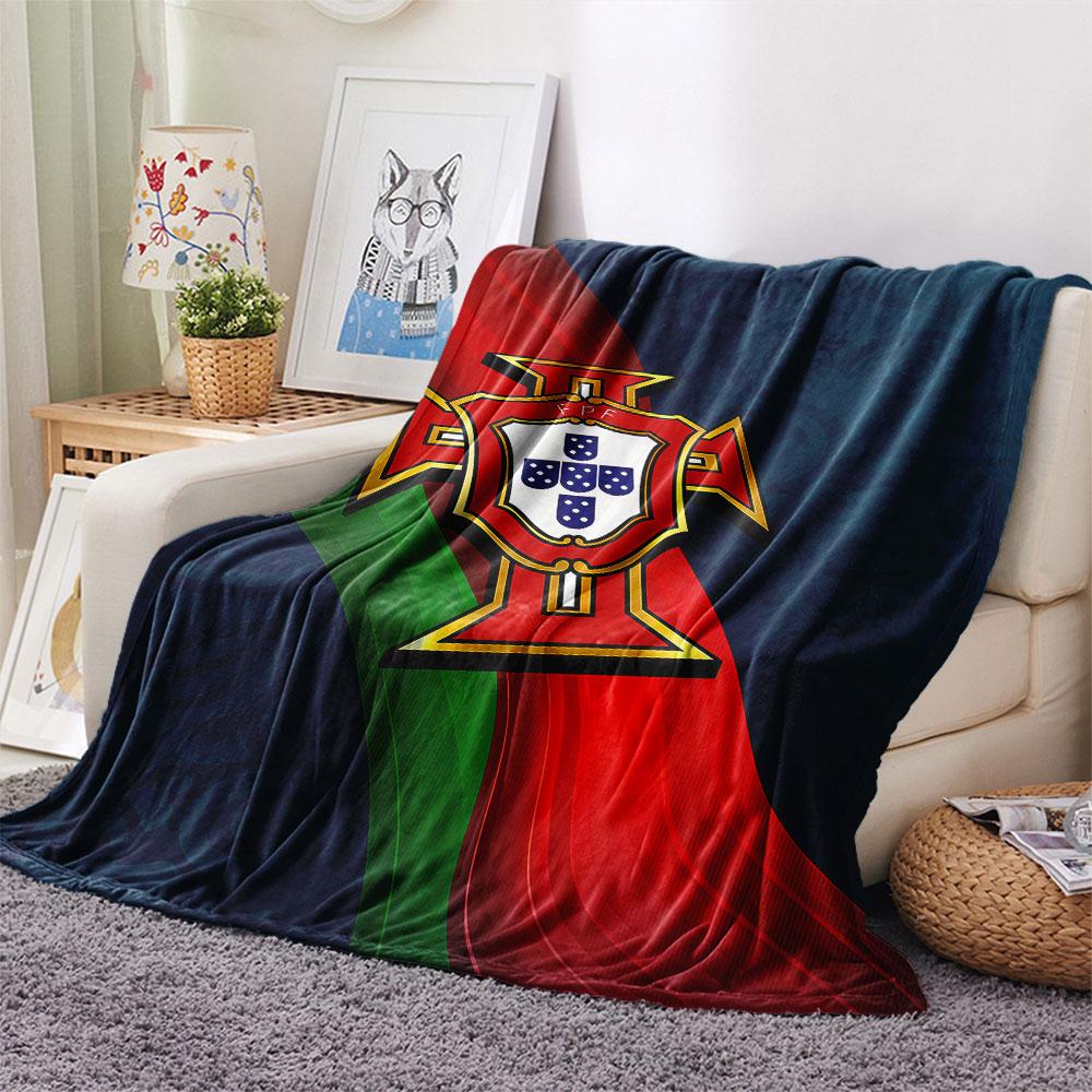 1PC Portugal National Football Logo Patterned Flannel Blanket Suitable For All Seasons for Home Decor Warmth and Comfort Gifts Holiday Present