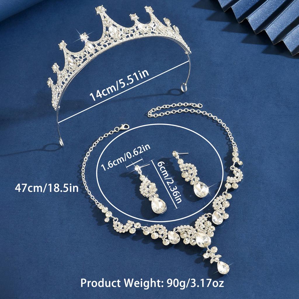 Ladies' Fashion Water Drop Luxury Crown Necklace Earrings Jewelry Set Wedding Party Festival Gift
