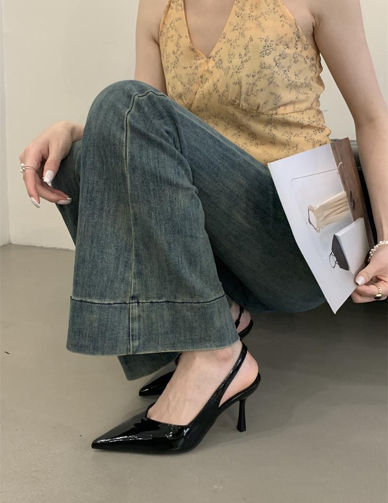 Spring and Summer 2025 New Pointed Toe Wedge Heel Low Heel European and American Fashion Fashion Shoes Bag Head Back Low Heel Women's Shoes