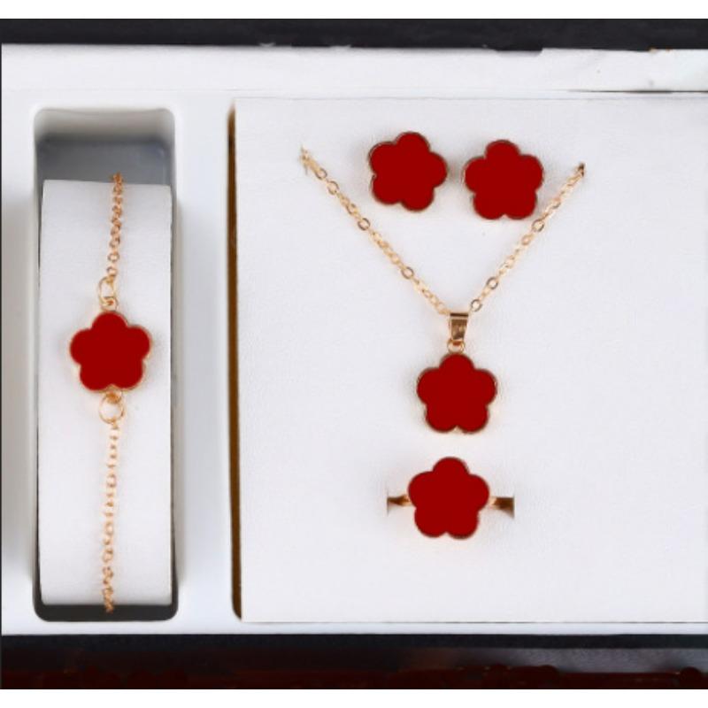 Korean Version Five-leaf Flower Lucky Stud Earrings Necklace Bracelet Bracelet Ring Set Five-petal Flower