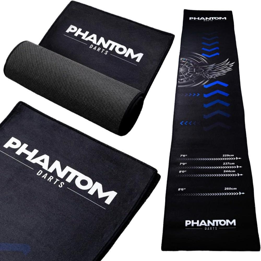 Black Phantom Darts Mat With Official Distance Markings Non-Slip Rug For Home Bar Game Room Decor