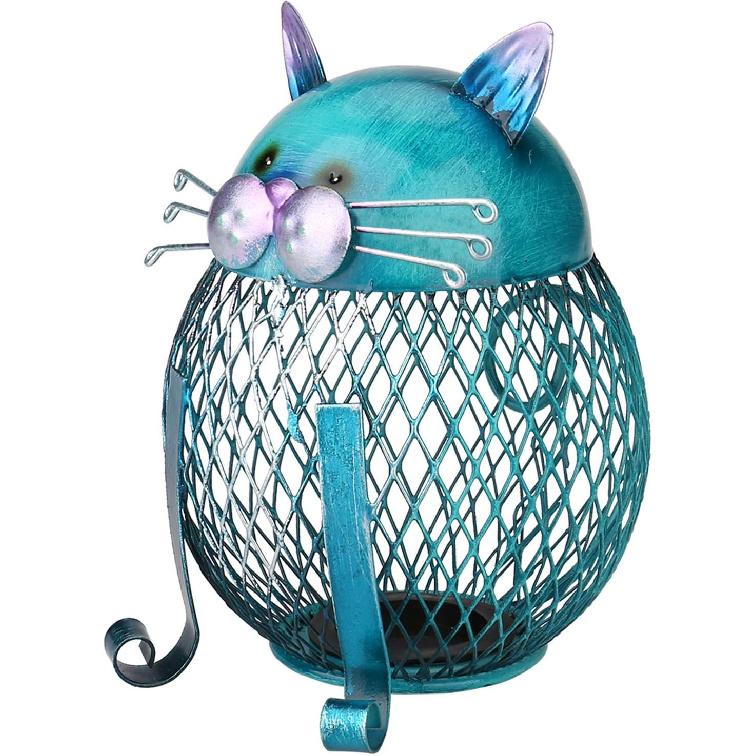 Kavolet Cat Piggy Bank for Kids, Cat Shaped Metal Coin Box, Coin Money Bank, Handwork Handicrafts Ornament, Brown