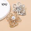 Suit Lapel Brooch Faux Pearl Rhinestone Flower Brooch, Hollow Floral Pin Durable for Wedding Bridal Shower, Women Girls Clothing Jewelry Accessories