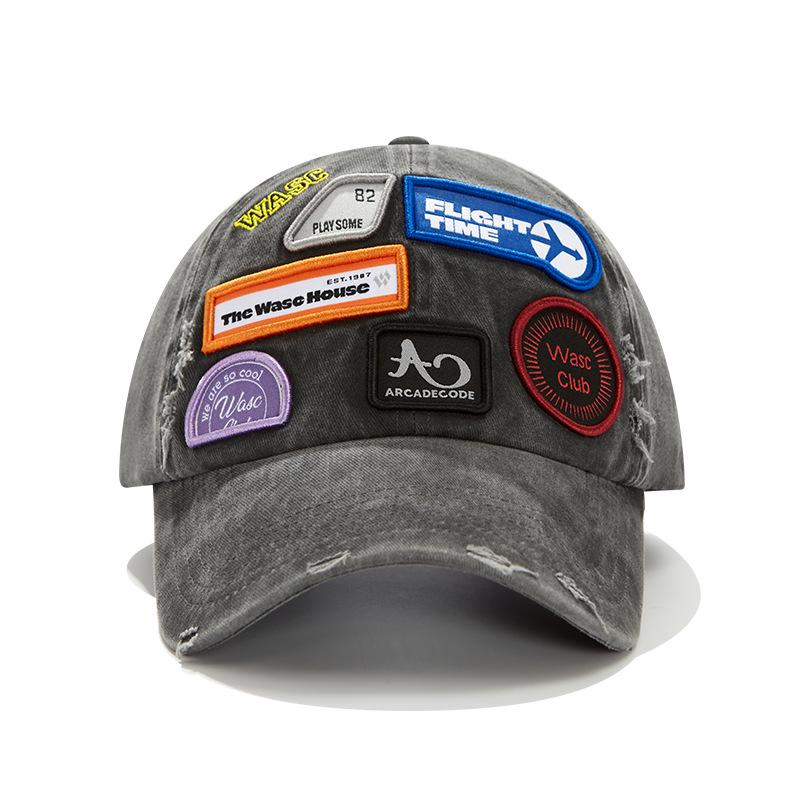 

Men s Distressed Embroidery Wide Brim Duckbill Baseball Cap with Sun Protection Adjustable темно-сірий