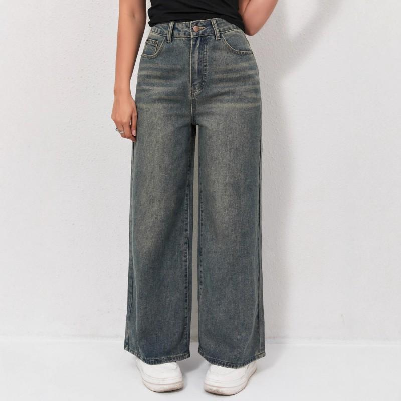 

Women s Jeans Retro High-waist Loose Straight Fashionable Pants WOMEN JENAS 2XL