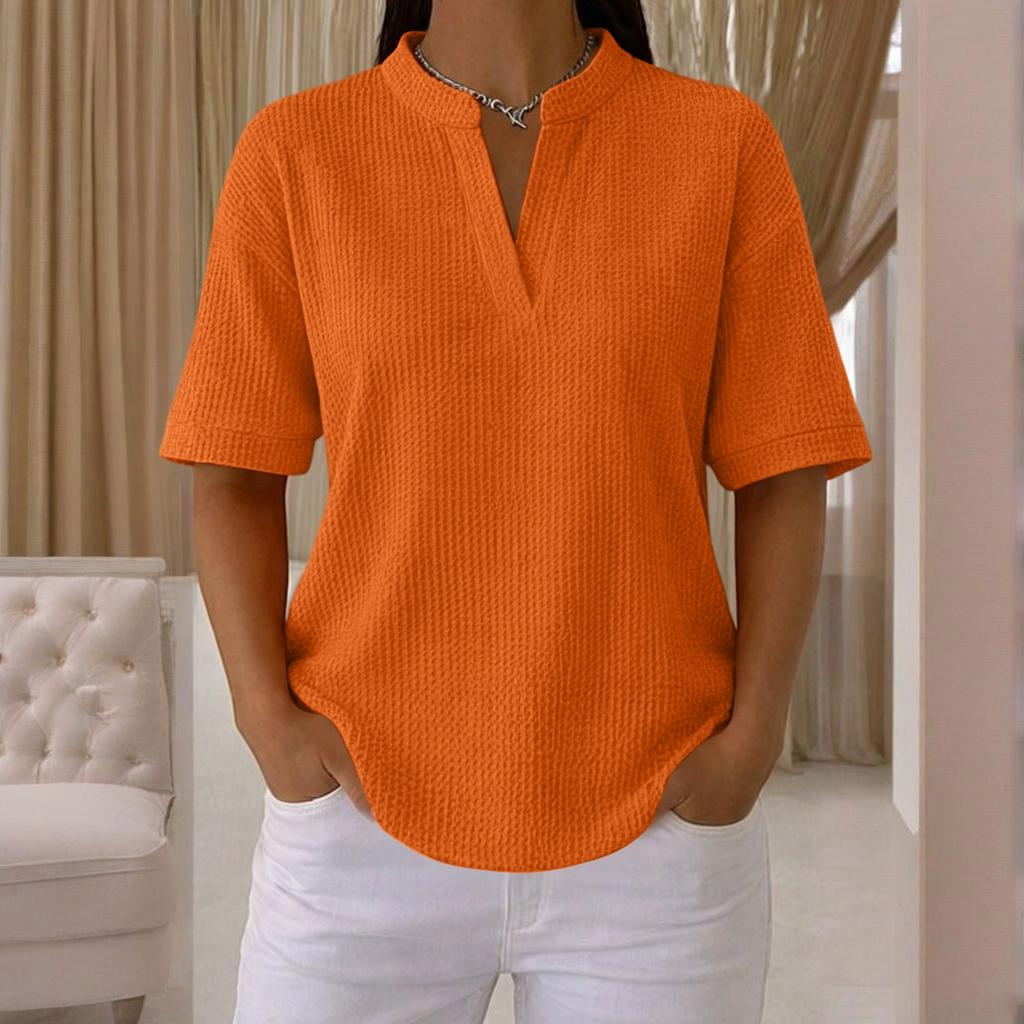 Women's Fashionable New Short Sleeved V-Neck Pullover Loose T-Shirt Top