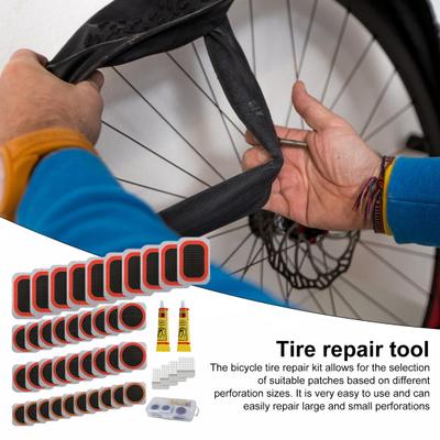 1 Set Fahrrad-Reparaturset für Innenreifen mit 35/30/50 mm Flicken, Kleber, Metallfeile, MTB, Straße, Berg, Fahrrad, Reifenpannen-Reparaturwerkzeug, Fahrradzubehör