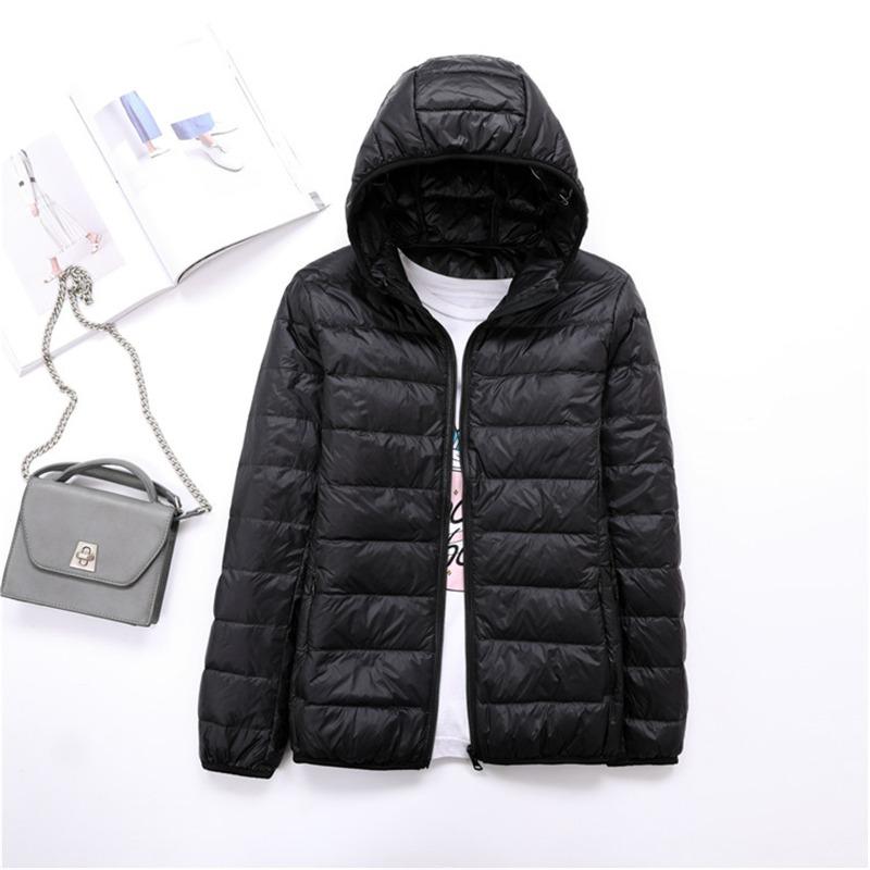 Women's autumn and winter lightweight down jacket with hood, thin and oversized coat