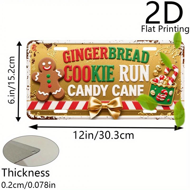2D Flat, 1pc Vintage Aluminum Sign, Decorative Plaque and Ornament, Gingerbread for Man Cookie Parkour Candy Cane