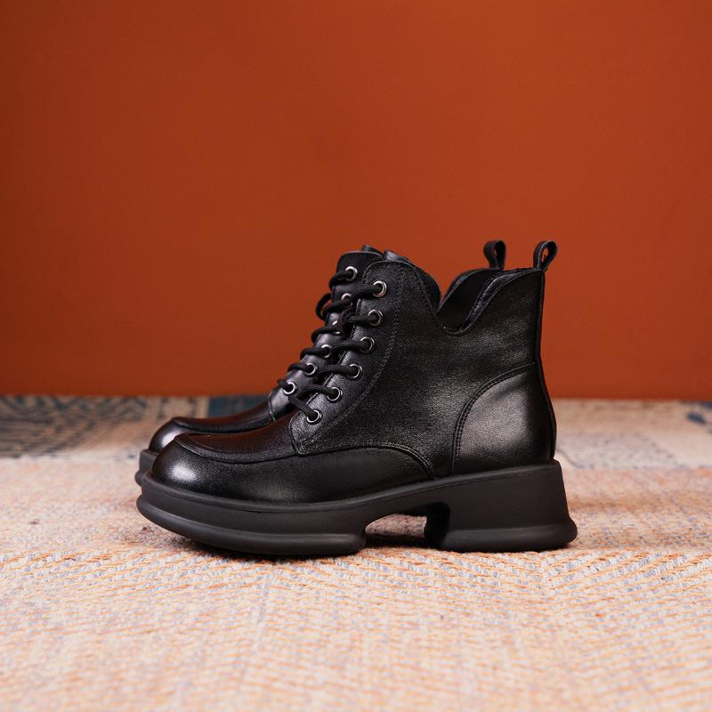 

Ботинки Мартин из коровьей кожи первого слоя женские 2025 осень и зима новые повседневные на платформе с коротким голенищем на шнуровке кожаные короткие ботинки женские ботинки 35