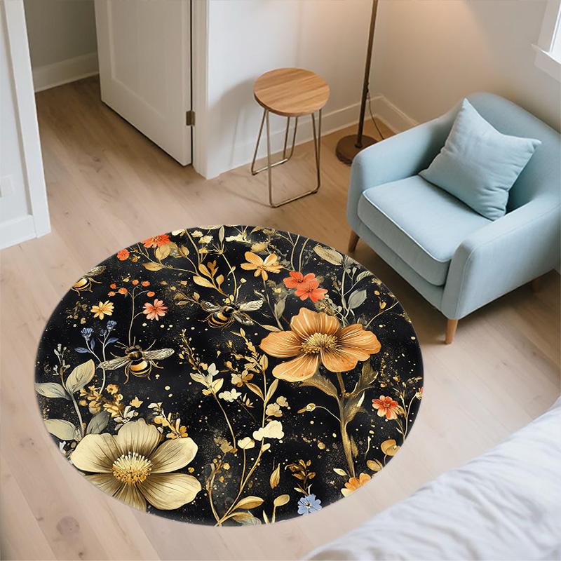 Bee,Round Area Rug,Carpet Rug for Living Room Bedroom Sofa Playroom Decor,Non-slip Floor Mat