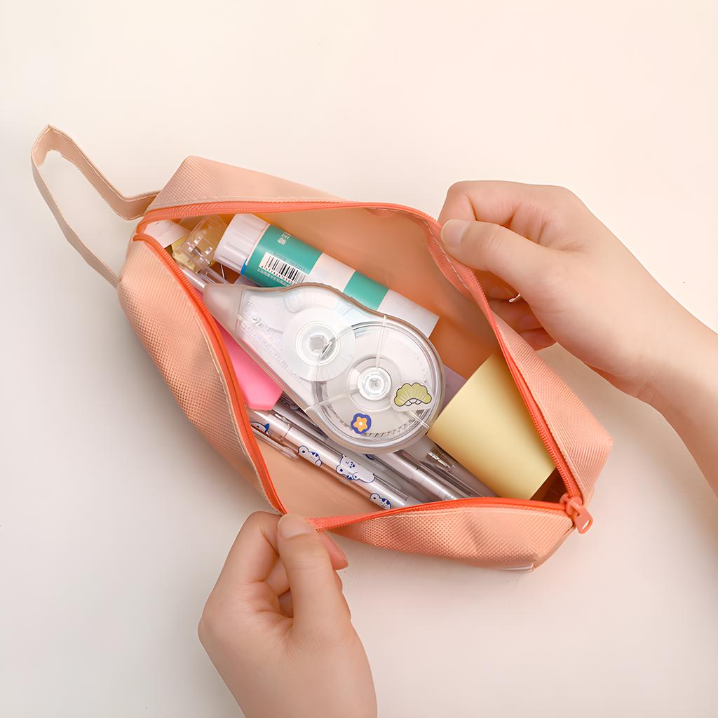 Solid Color Canvas Pencil Case, Student Creative Multifunctional Pencil Case, Stationery Box, Hand-held Pencil Case