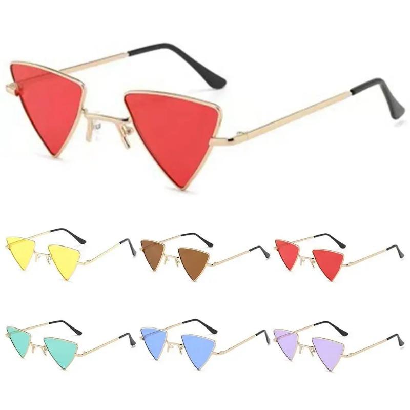 Small Triangular Sunglasses Fashion Metal Frame Colorful Lens Sun Glasses for Women Men Party Punk Shades