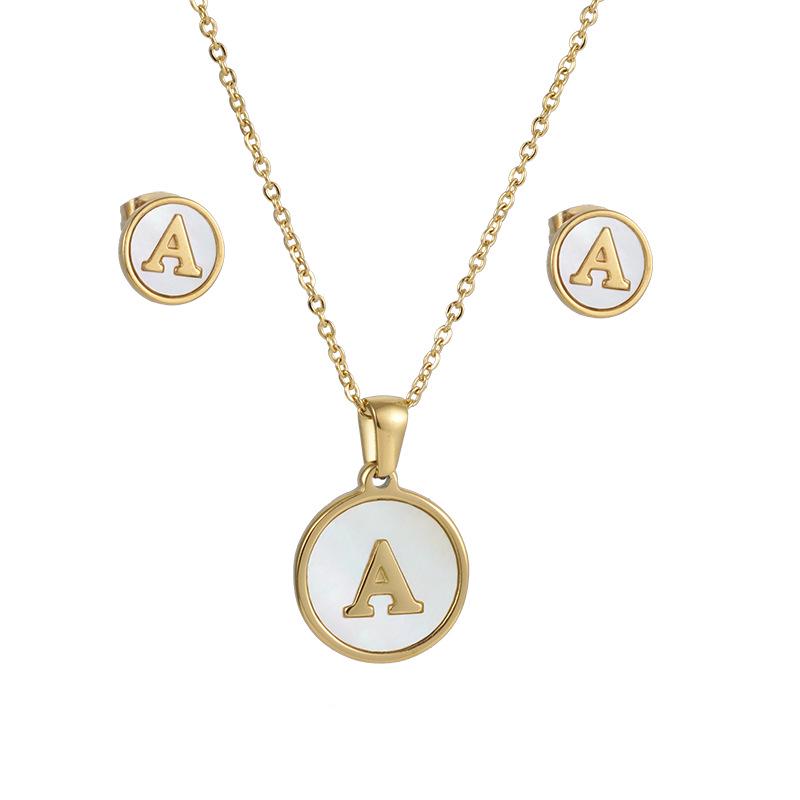 18K Gold-Plated Stainless Steel Alphabet Necklace Set: Cross-Border Women’s 26-Letter Round Shell Pendant