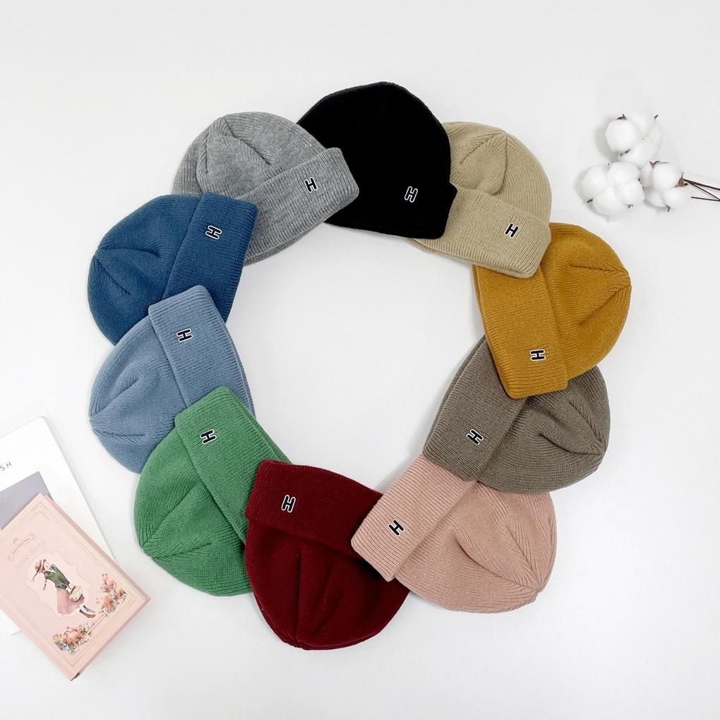 Women's and Men's Couple Daily Knit H Beanie Hat