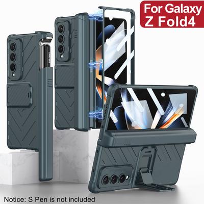 360-Grad-Vollschutzhülle mit Schiebestift-Box für Samsung Galaxy Z Fold 4 5g, magnetisches Scharnier, verstellbare Halterung, harte PC-Stiftschlitzabdeckung