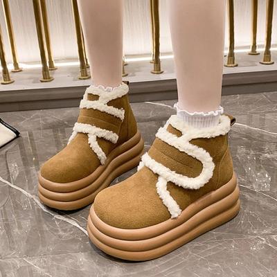 2024 Winter New Platform Flats Fur Ankle Snow Boots Women Shoes  Warm Goth Walking Boots Designer Plush Suede Casual Botas Mujer