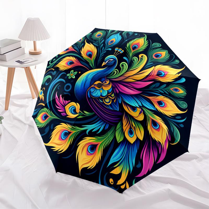 1pc Colorful Peacock Feather Mandala Umbrella with Plastic Handle,Suitable for All Seasons Home Travel Outdoor UmbrellaDD1107