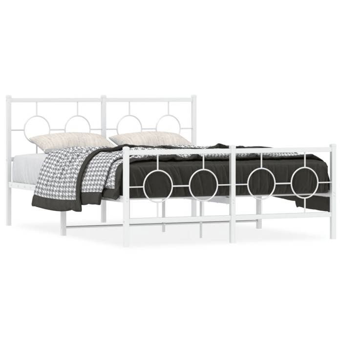 VidaXL Cadre de Lit Métal avec Tête de Lit Pied de Lit, Lit Double avec Sommier à Lattes, Lit Adulte avec Pied Chambre, 376293