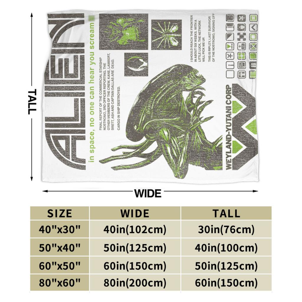 Aliens Iconic Xenomorph Quotes Collage Flannel Blanket  Funny Throw Blankets for Bed Sofa Couch 200x150cm Lightweight