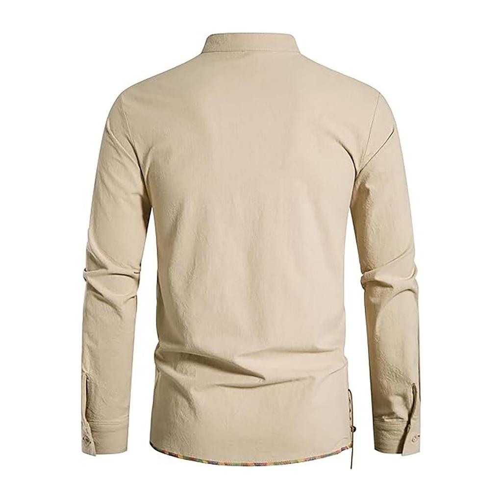 Men's Casual And Fashionable Cotton And Linen Solid Color Round-neck Long-sleeved
