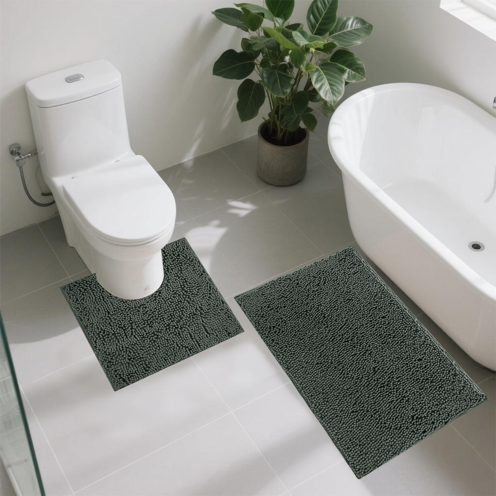 1/2Piece Loop Bath Mats for Bathroom Non Slip Chenille Bath Mat Set Rugs with Water Absorbent Pedestal Bathmat Shower Toilet Mat