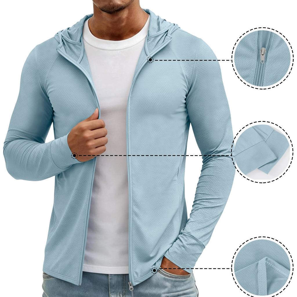 Men's Lightweight UV- Zip Up Hooded Jacket | Thin Sun Coat For Cycling Fishing Hiking