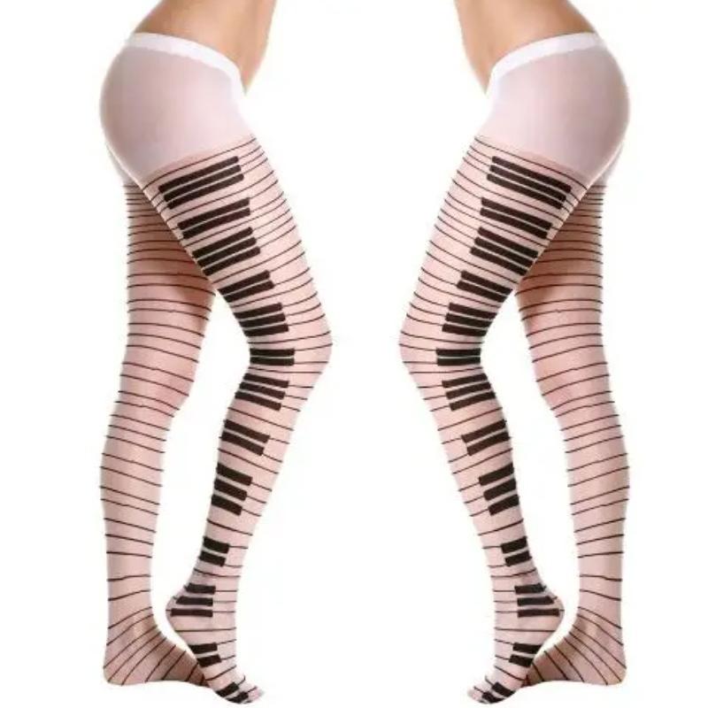 Women Sexy Piano Stockings Female Black White Thigh High Stocking Ultra Thin Transparent Pantyhose Free Size