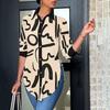 Women Fall Spring Shirt Long Sleeve Slim Fit Lapel Single-breasted Cardigan Buttons Print OL Commute Style Mid Length Blouse