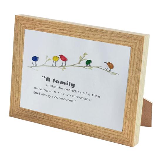 Handmade Sea Glass Decoration with Wooden Frame Rainbow Bird Family Seaglass Wall Art Decoration Framed Sea Glass Friendship Artwork Ornament