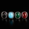 Men Vintage Artificial Gem Finger Ring Carving Band Jewelry Party Banquet Gift