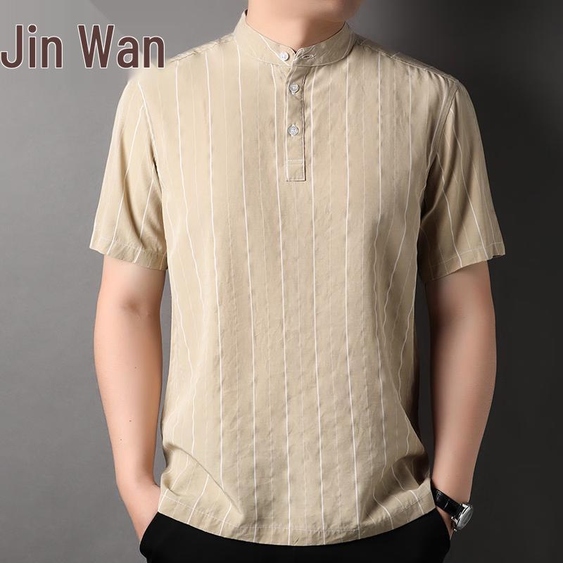Men s Summer Slim Fit Linen Stripe Short Sleeve Shirt M