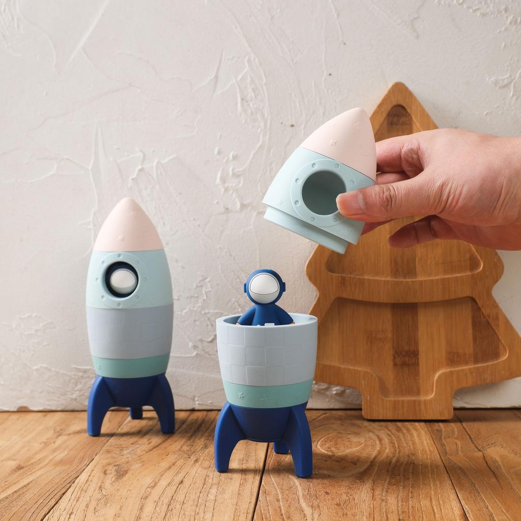 Baby Silicone Stacking Blocks Toys Cartoon Rocket Ornament Food Grade Teether Bpa Free Baby Room Decoration Gifts For Newborns