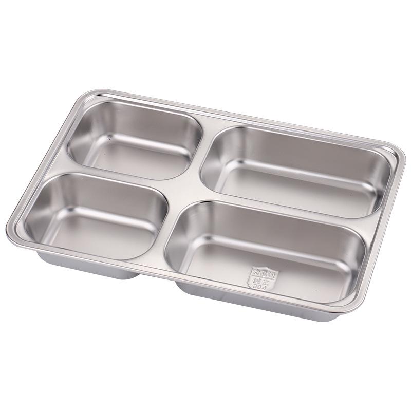 304 Stainless Steel Compartment Tray with Lid: Rectangular Fast Food and Canteen Rice Tray, Chinese Style